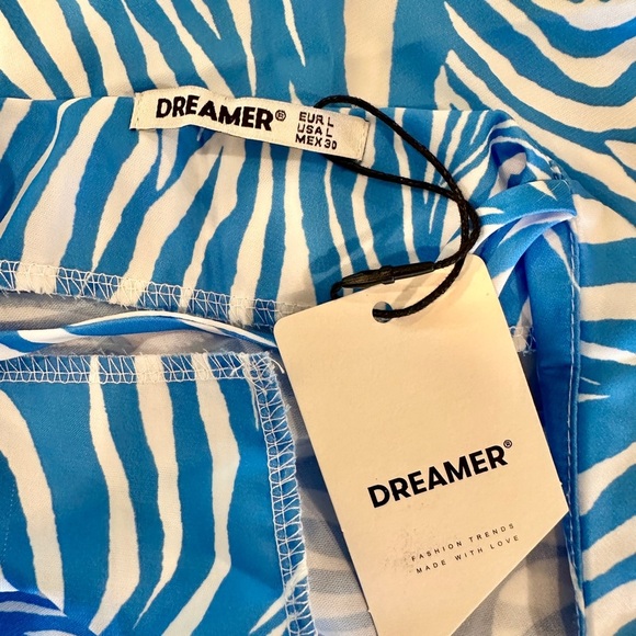 DREAMER, NWT, WOMENS, BLUE & WHITE ZEBRA PRINT, CAMI DRESS. MIDI LENGTH. SIZE L - Picture 11 of 12
